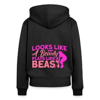 Indoor Field Hockey Team Sports Field Hockey Game - Women's Premium Organic Zip Hoodie - black - Back - Julia (174cm)