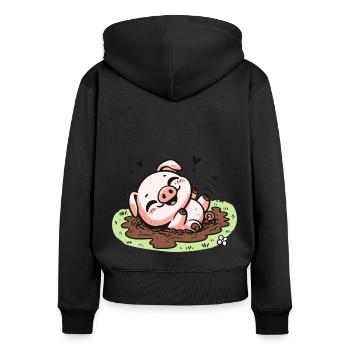Cute piggy in the mud - Women's Premium Organic Zip Hoodie - black - Back - Julia (174cm)