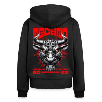 Techno UnderGround Stier - Frauen Premium Bio Zip Hoodie - Schwarz - Hinten - Julia (174cm)