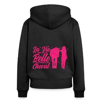 Cadeau d’équitation Rider Horses - Sweat à capuche zippé Premium bio Femme - noir - Dos - Julia (174cm)