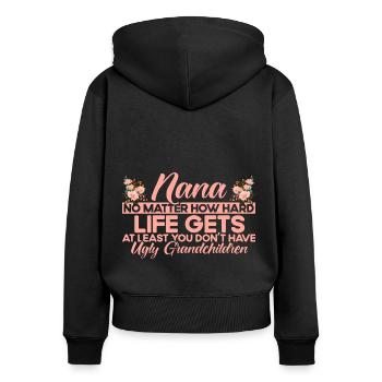 Egal wie schwer das Leben wird Oma Geschenk - Frauen Premium Bio Zip Hoodie - Schwarz - Hinten - Julia (174cm)