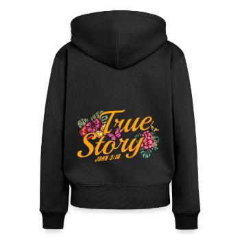 Jésus inspirant chrétien Don de Dieu - Sweat à capuche zippé Premium bio Femme - noir - Dos - Julia (174cm)