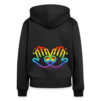 CSD LGBT Hände formen Regenbogen Herz Pride - Frauen Premium Bio Zip Hoodie - Schwarz - Hinten - Julia (174cm)