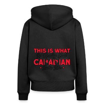 Drapeau canadien Cadeau racines canadiennes - Sweat à capuche zippé Premium bio Femme - noir - Dos - Julia (174cm)