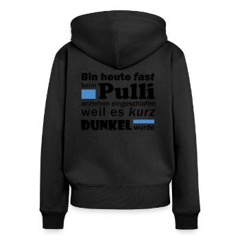 Montag Morgen Pullover - Frauen Premium Bio Zip Hoodie - Schwarz - Hinten - Julia (174cm)