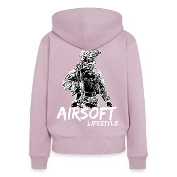 Airsoft /Softair / Softgun / AEG Airsoft Milsim - Frauen Premium Bio Zip Hoodie - Altrosa - Hinten - Julia (174cm)