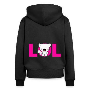 LOL Mignon Chat Comic Kawaii Dictons Drôles Rose - Sweat à capuche zippé Premium bio Femme - noir - Dos - Julia (174cm)