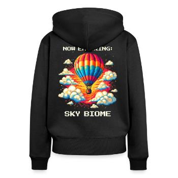 Biome du ciel atteint | Vol en montgolfière Thermiques Ciel - Sweat à capuche zippé Premium bio Femme - noir - Dos - Julia (174cm)