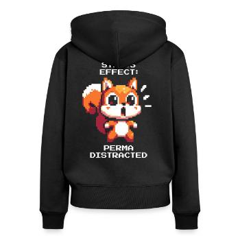 État de distraction : Persistant | TDAH Stimulus Chaos - Sweat à capuche zippé Premium bio Femme - noir - Dos - Julia (174cm)