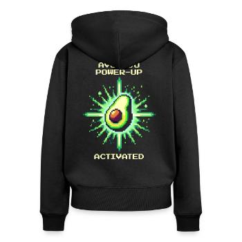 Power-Up: Avocado | Fruchtbuff für Gamer - Frauen Premium Bio Zip Hoodie - Schwarz - Hinten - Julia (174cm)