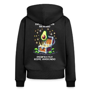 Bonus de connexion : Avocat parfait | XP de collation quotidienne - Sweat à capuche zippé Premium bio Femme - noir - Dos - Julia (174cm)