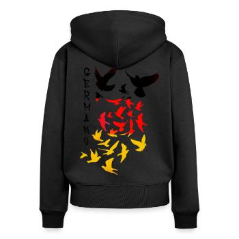 tauben,taube,vögel,vogelschwarm,deutschland - Frauen Premium Bio Zip Hoodie - Schwarz - Hinten - Julia (174cm)