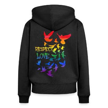 respect amour, amour, sourd, graffiti, arc-en-ciel - Sweat à capuche zippé Premium bio Femme - noir - Dos - Julia (174cm)