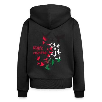 free palestine,pigeons,birds,flock of birds,flag - Women's Premium Organic Zip Hoodie - black - Back - Julia (174cm)