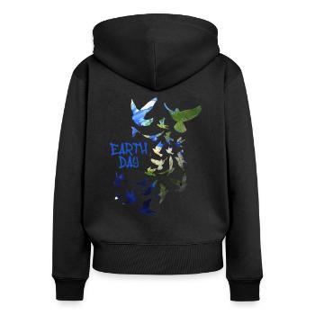 jour de la terre,pigeons, pigeon, oiseaux, troupeau d’oiseaux,terre - Sweat à capuche zippé Premium bio Femme - noir - Dos - Julia (174cm)