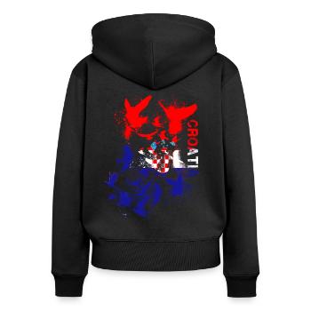 Croatie,Drapeau,Pigeons,Liberté,Drapeau,Croatie - Sweat à capuche zippé Premium bio Femme - noir - Dos - Julia (174cm)