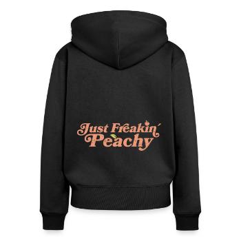 juste pêche - peach fruit dicton - Sweat à capuche zippé Premium bio Femme - noir - Dos - Julia (174cm)