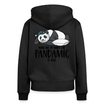 Panda disant Réveillez-moi quand le pandamic est terminé - Sweat à capuche zippé Premium bio Femme - noir - Dos - Julia (174cm)