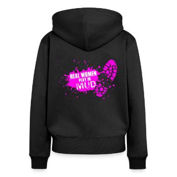 t-shirt fille - real woman play in mud - offrir - Sweat à capuche zippé Premium bio Femme - noir - Dos - Julia (174cm)
