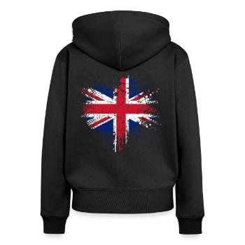 Union Jack - Britische Flagge - Frauen Premium Bio Zip Hoodie - Schwarz - Hinten - Julia (174cm)