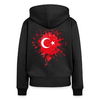 Drapeau de la Turquie - Sweat à capuche zippé Premium bio Femme - noir - Dos - Julia (174cm)