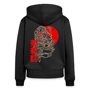 Japanischer Chinesischer Drache Schriftzeichen - Frauen Premium Bio Zip Hoodie - Schwarz - Hinten - Julia (174cm)