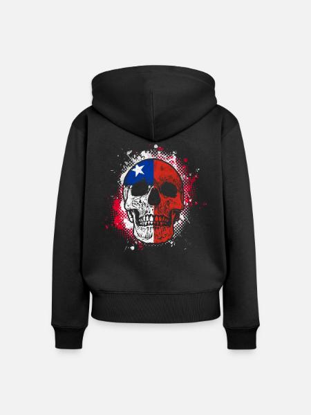 Chile Flagge Schädel - Frauen Premium Bio Zip Hoodie - Schwarz