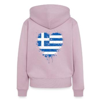 Grèce Drapeau coeur - Sweat à capuche zippé Premium bio Femme - rose poudré - Dos - Julia (174cm)
