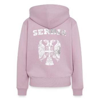 Serbie Armoiries de l’aigle - Sweat à capuche zippé Premium bio Femme - rose poudré - Dos - Julia (174cm)