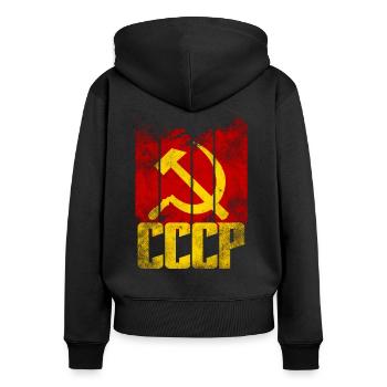 UdSSR Sowjetunion - Hammer & Sichel - Kommunismus - Frauen Premium Bio Zip Hoodie - Schwarz - Hinten - Julia (174cm)