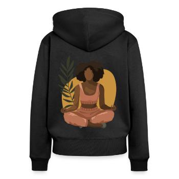 Meditation Yoga Achtsamkeit Afrikanische Frau - Frauen Premium Bio Zip Hoodie - Schwarz - Hinten - Julia (174cm)