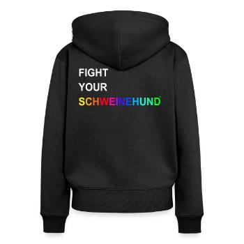 fight your Schweinehund - bunt - Frauen Premium Bio Zip Hoodie - Schwarz - Hinten - Julia (174cm)