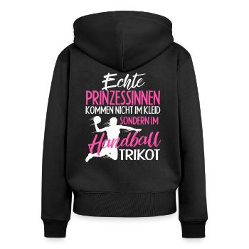 Handball Spruch Handballer Mannschaft - Frauen Premium Bio Zip Hoodie - Schwarz - Hinten - Julia (174cm)