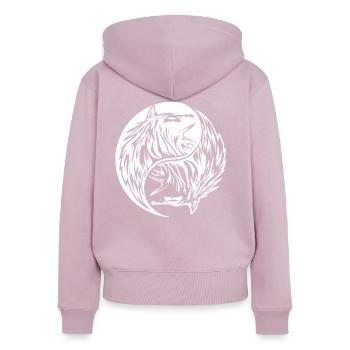 two wolves that form Yin Yang Shirt Design - Frauen Premium Bio Zip Hoodie - Altrosa - Hinten - Julia (174cm)