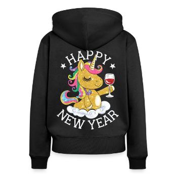 New Year's Eve Unicorn Glitter New Year Happy New Year - Women's Premium Organic Zip Hoodie - black - Back - Julia (174cm)