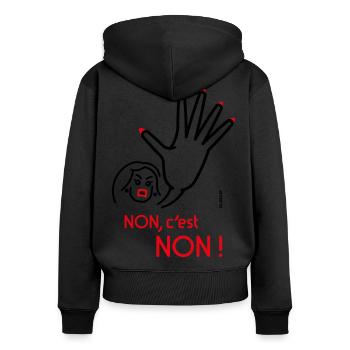 Non, C’Est Non ! (Non Signifie Non ! / Angry / 2C) - Sweat à capuche zippé Premium bio Femme - noir - Dos - Julia (174cm)