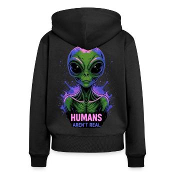 Außerirdischer 👽 - Frauen Premium Bio Zip Hoodie - Schwarz - Hinten - Julia (174cm)