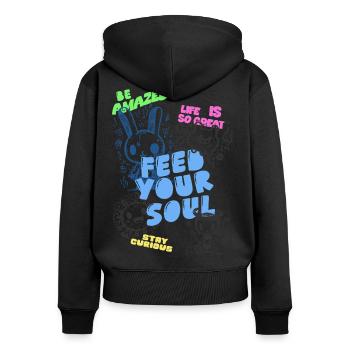 Feed your soul - Frauen Premium Bio Zip Hoodie - Schwarz - Hinten - Julia (174cm)