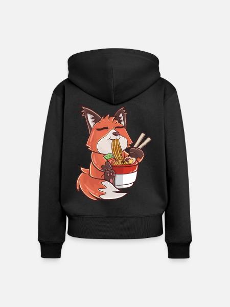 Ramen Kawaii Fuchs - Frauen Premium Bio Zip Hoodie - Schwarz