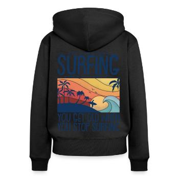 Surf surfeur surfeur fille surf bus planche de surf - Sweat à capuche zippé Premium bio Femme - noir - Dos - Julia (174cm)