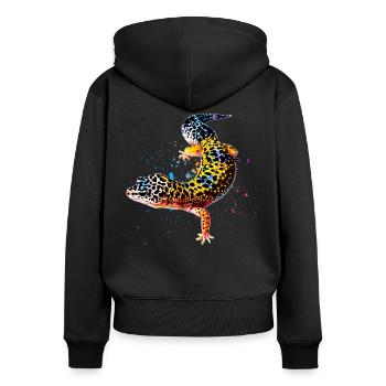 Leopard Gecko Reptilienhalter Eidechse Aquarell - Frauen Premium Bio Zip Hoodie - Schwarz - Hinten - Julia (174cm)
