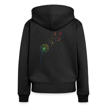Regenbogen Pusteblume Löwenzahn Noten Musik - Frauen Premium Bio Zip Hoodie - Schwarz - Hinten - Julia (174cm)