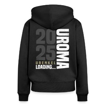 Uroma 2025 - Frauen Premium Bio Zip Hoodie - Schwarz - Hinten - Julia (174cm)