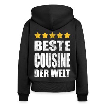 Beste Cousine Der Welt Vintage - Frauen Premium Bio Zip Hoodie - Schwarz - Hinten - Julia (174cm)