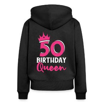 50 Birthday Queen - Geschenk 50. Geburtstag - Frauen Premium Bio Zip Hoodie - Schwarz - Hinten - Julia (174cm)