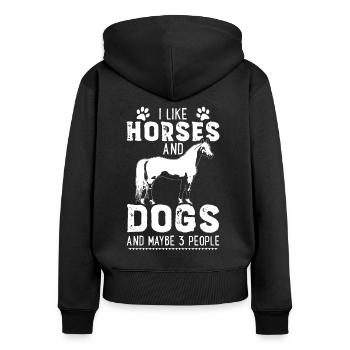 Pferde Hunde Pferdeliebhaber Geschenk Pferd Hund - Frauen Premium Bio Zip Hoodie - Schwarz - Hinten - Julia (174cm)
