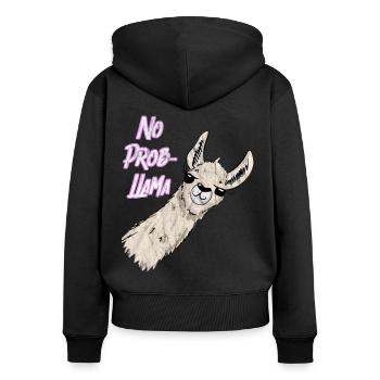No Prob LLama rose Vintage Trendy Lama - Sweat à capuche zippé Premium bio Femme - noir - Dos - Julia (174cm)