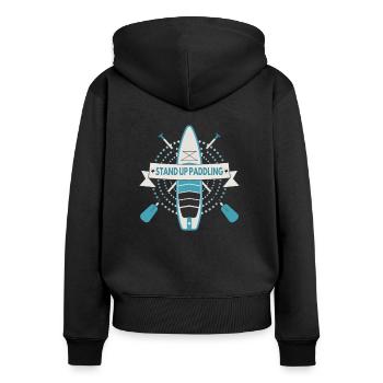 Stand up Paddling SUP Board Paddel - Frauen Premium Bio Zip Hoodie - Schwarz - Hinten - Julia (174cm)