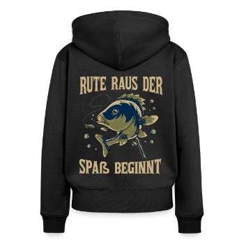 Rute Raus Der Spass Beginnt Angeln Fischer Für - Frauen Premium Bio Zip Hoodie - Schwarz - Hinten - Julia (174cm)