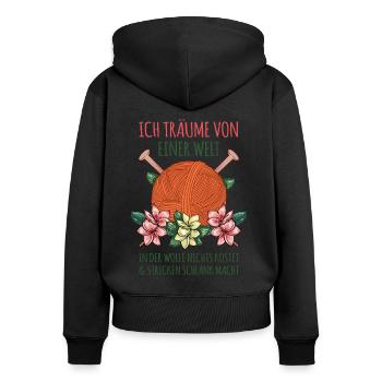 Stricken Häkeln Näherin Wolle Hobby - Frauen Premium Bio Zip Hoodie - Schwarz - Hinten - Julia (174cm)